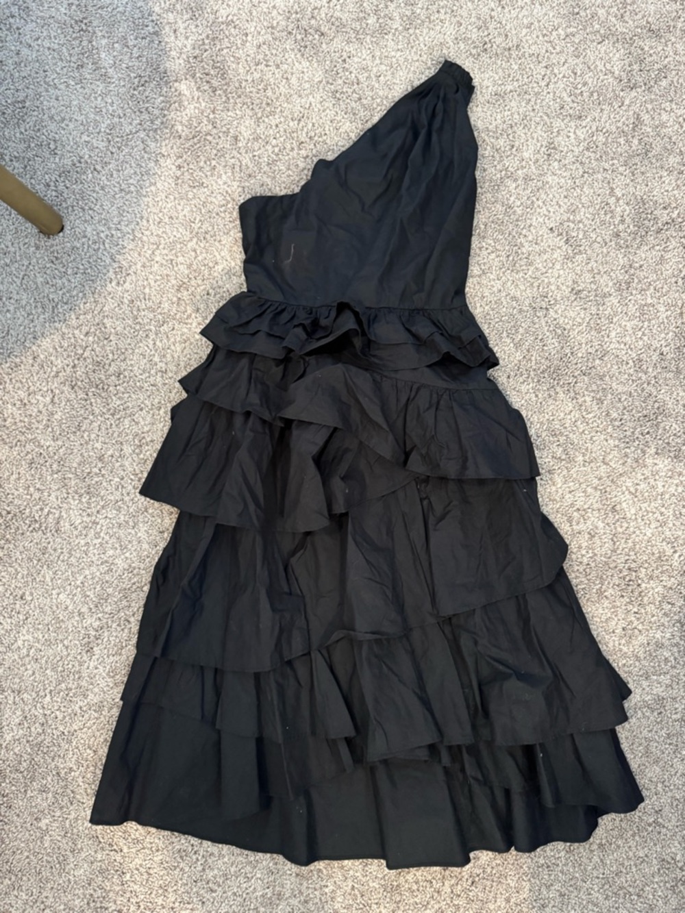 Anthropologie Black One-Shoulder Ruffle Tiered Midi Dress